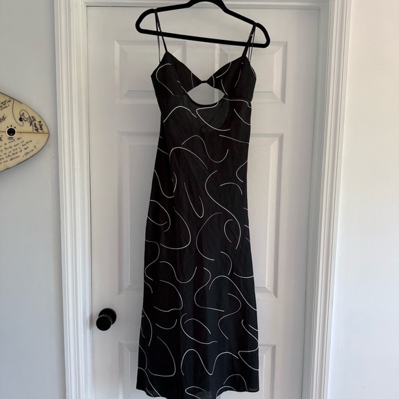 BEIGE BOTANY Black White Linen Cutout Tie Back Midi Dress M - Picture 2 of 11